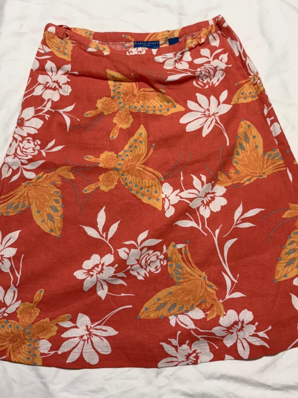 Vintage 2001 Karen Scott Y2K Butterfly Linen Midi Skirt 8P